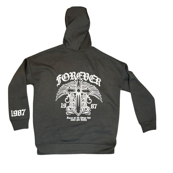 (6 for $25) Forever 1987 Graphic Full Front Zipper Hoodie in Gray Size XL - Picture 1 of 6